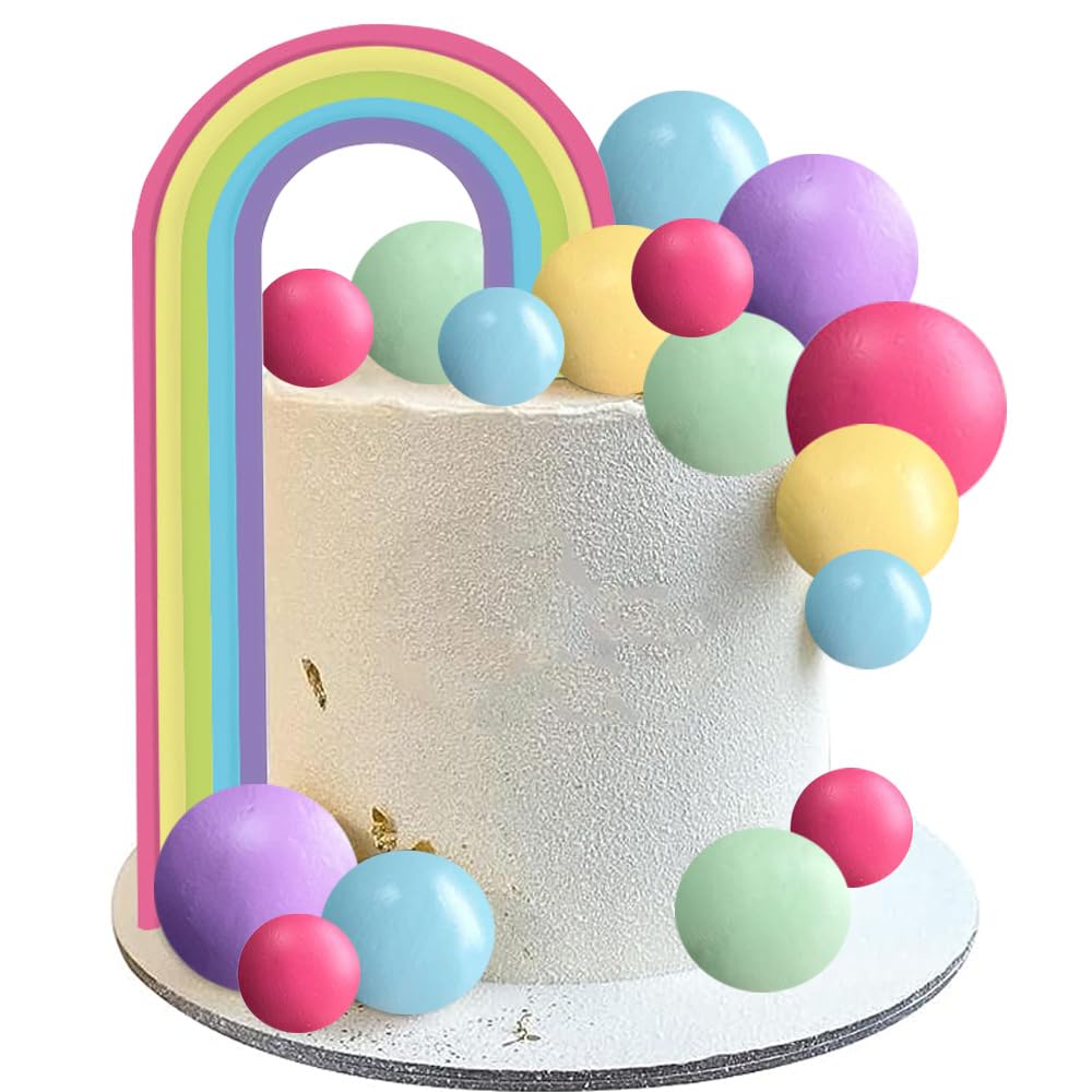 YGCHEN 36 Pezzi Decorazioni Per Torta - Palline Arcobaleno Boho, Topper Per Compleanno E Matrimonio, Non Commestibili