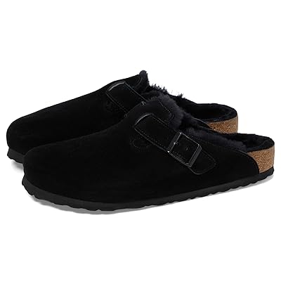 Birkenstock Boston Shearling Suede (Unisex) Clog Shoes Black/Black Suede
