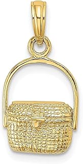 Colar de ouro amarelo 14 k 2 D Nantucket Basket Charm Pingente Pingente de transporte de viagem à beira-mar joias finas para mulheres presentes para ela, Pedra Ouro amarelo