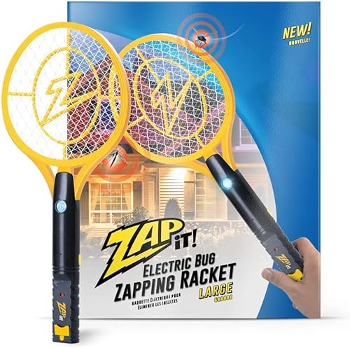 ZAP IT! Raqueta matamoscas eléctrica recargable, matamoscas de 4,000 voltios con carga USB y luz LED, grande, raqueta segura de malla de 3 capas