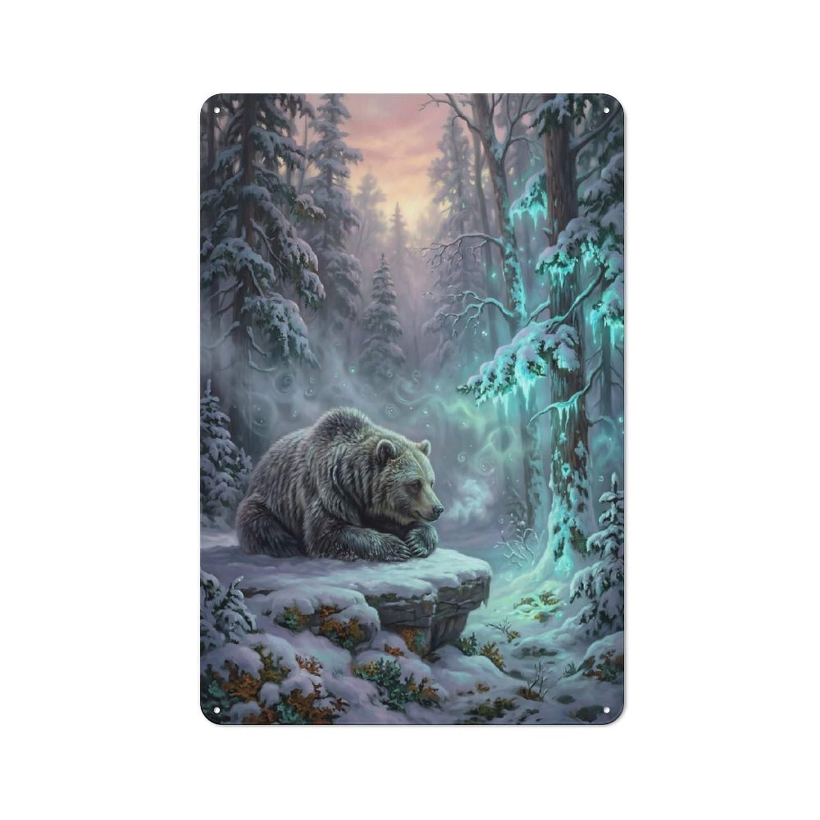 Junmoney Style-3 Smart Tin Sign 30X20cm Featuring Bear In A Snowy Forest, Office Wall Decor For Workspace, Cafe, Shop Or Desk Area