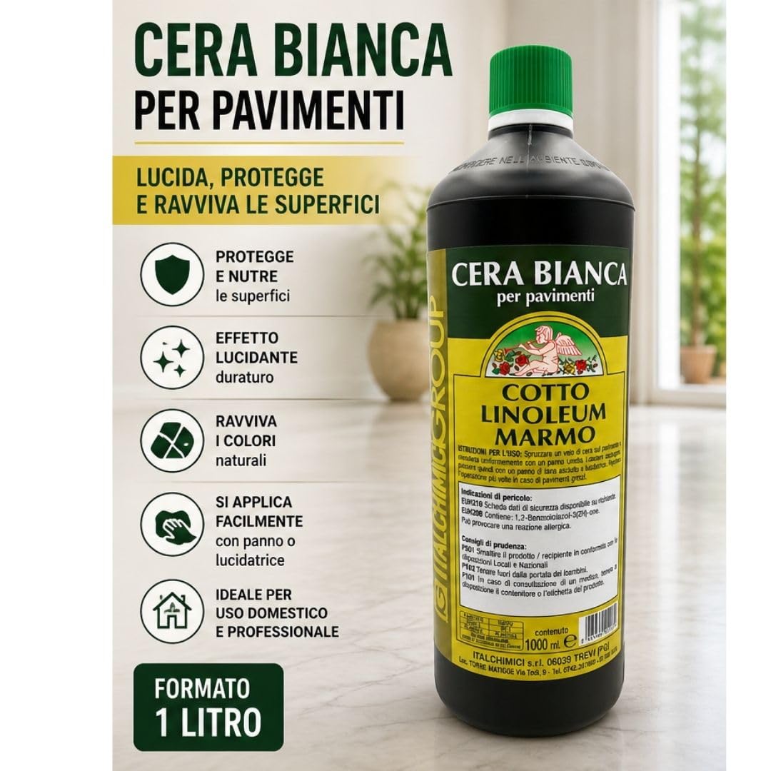 Cera Pavimenti Bianca 1L – Protettiva e Lucidante per Cotto, Marmo e Linoleum, Nutre e Ravviva le Superfici