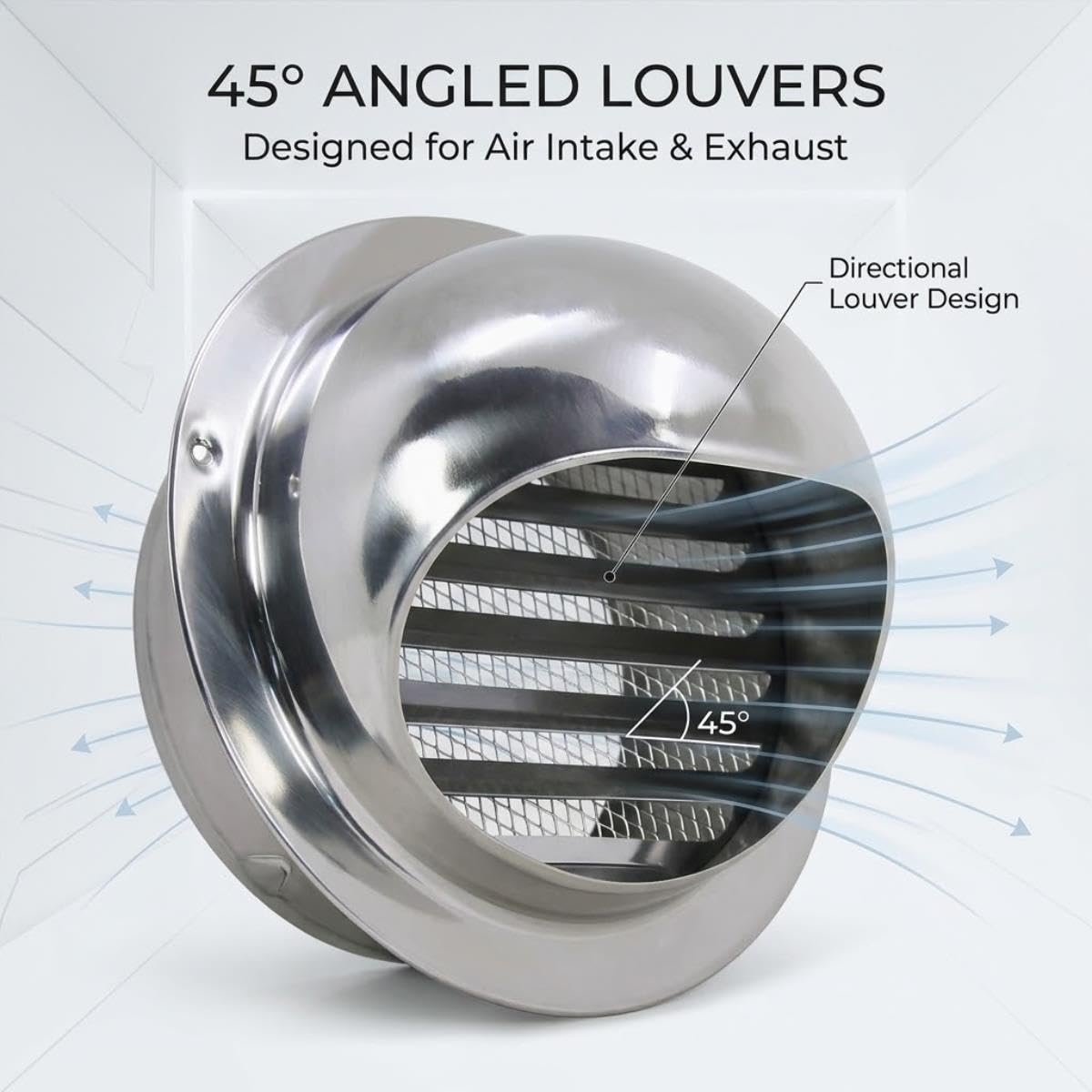 Griglia Aerazione Tonda in Acciaio Inox 304, Antipioggia, Argento 100 mm