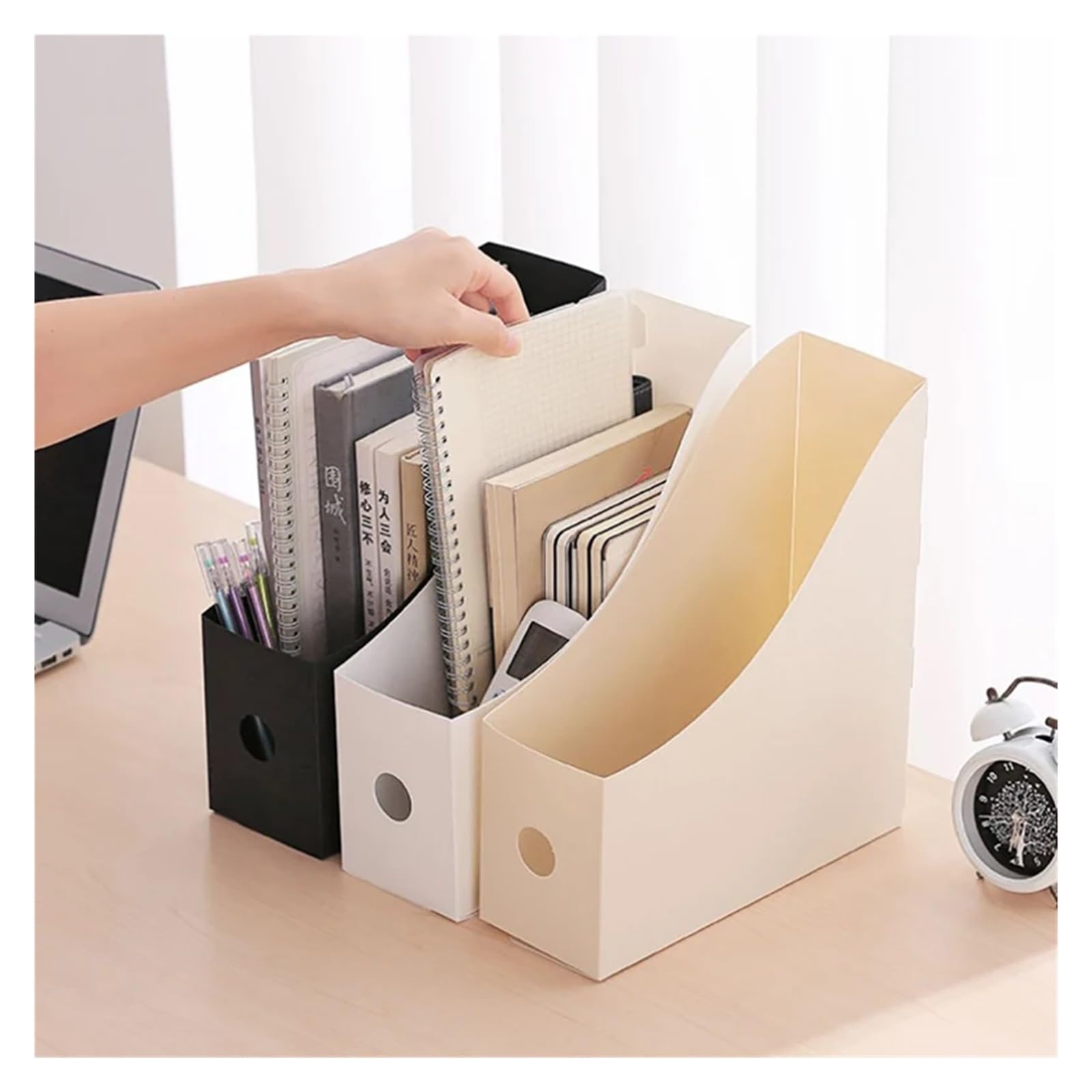 Caja Archivador Caja de almacenamiento documentos oficina 2 piezas, organizador escritorio plegable, caja multifunción for libros, lápices y artículos diversos, suministros(WS)