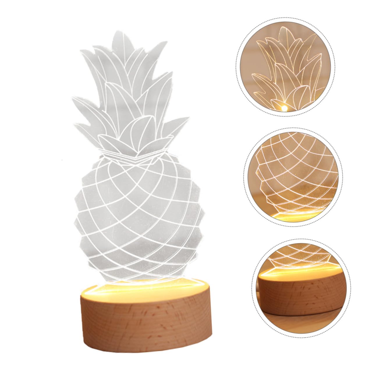 TEHAUX 3 Stck. Kreative Ananas LED Nachttischlampe mit Zartem Design und Langlebigem Material Dekoratives Nachtlicht für Wohnräume Geschenkidee Glattem Holzsockel Batteriebetrieben
