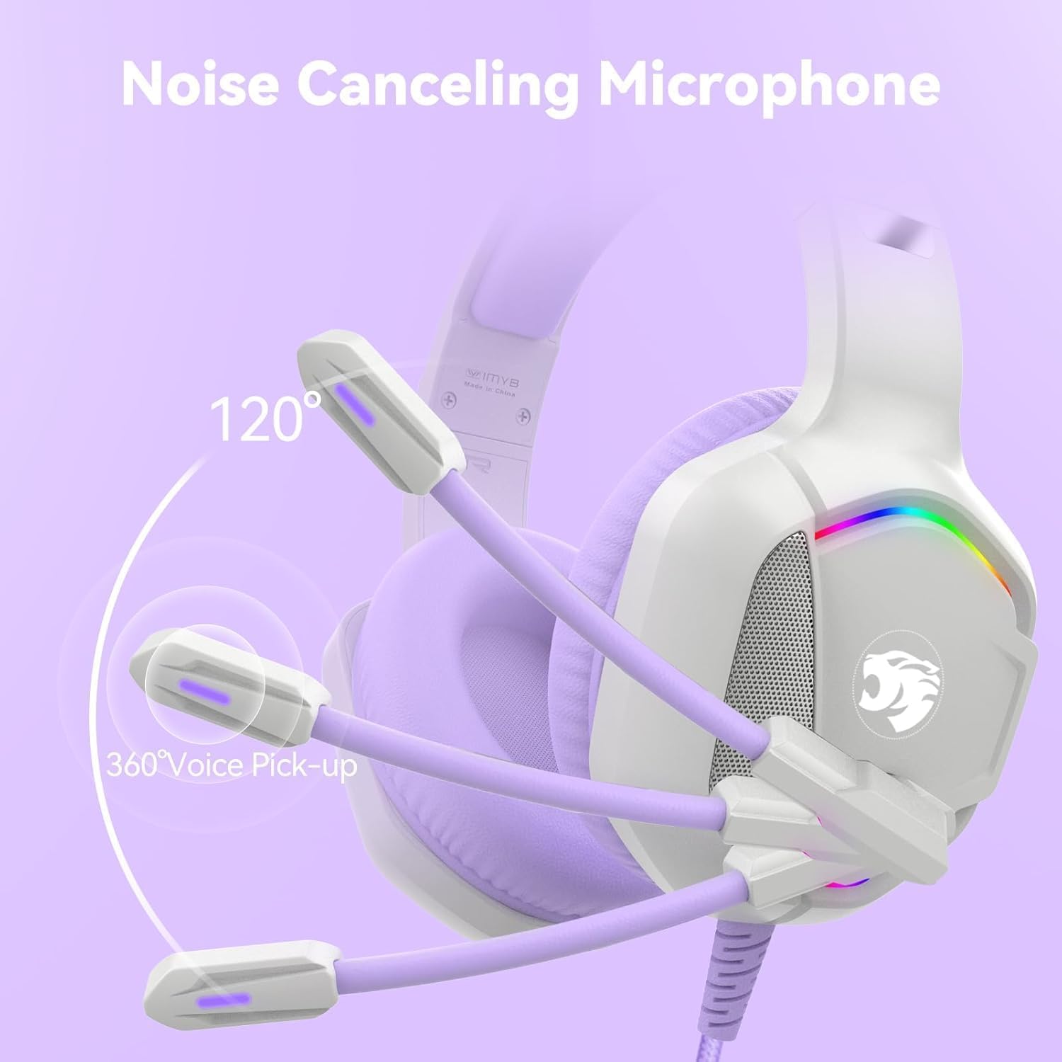 Casque de jeu avec microphone pour PC, Xbox One Series X/s, PS4, PS5, Switch, casque stéréo filaire supra-auriculaire avec micro RVB, pour ordinateur, ordinateur portable, Mac, Nintendo (blanc violet)