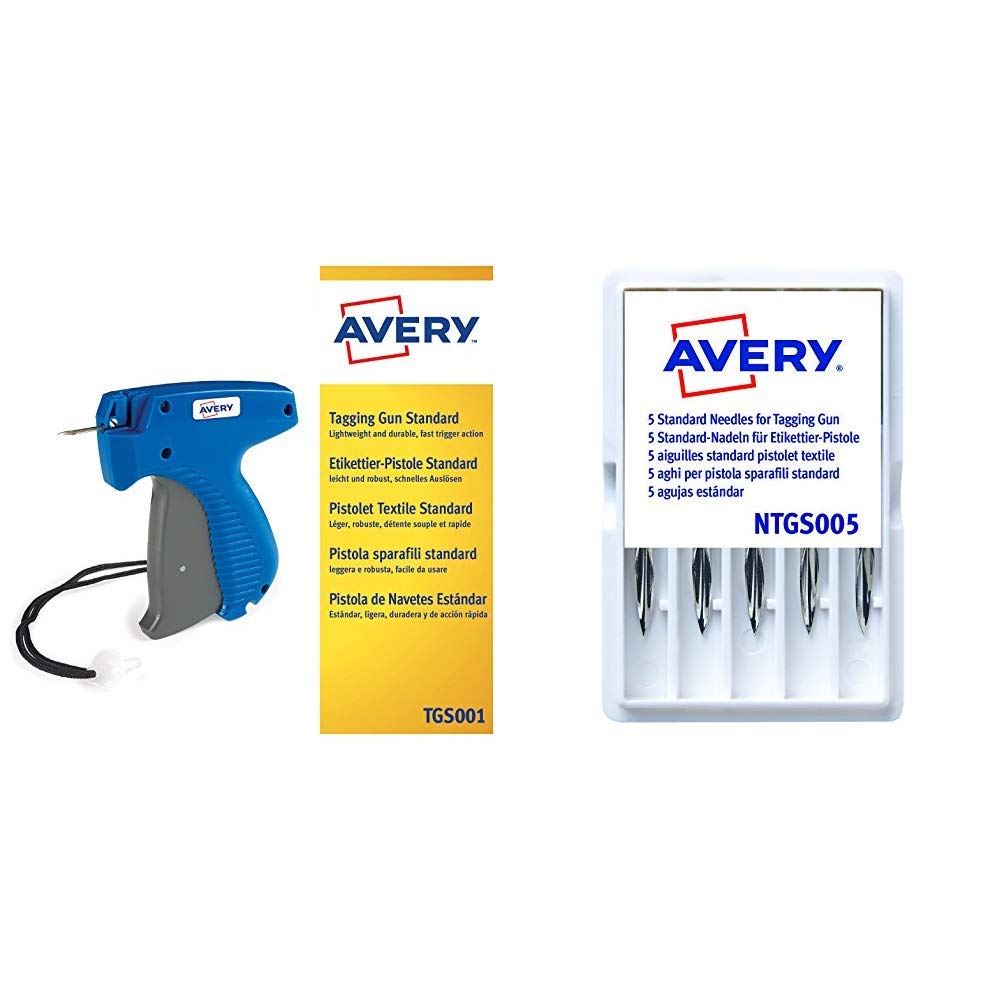 Avery TGS001 Pistola Sparafili per Cartellinatura Manuale & NTGS005 Aghi Standard per Pistola Sparafili, 5 Pezzi
