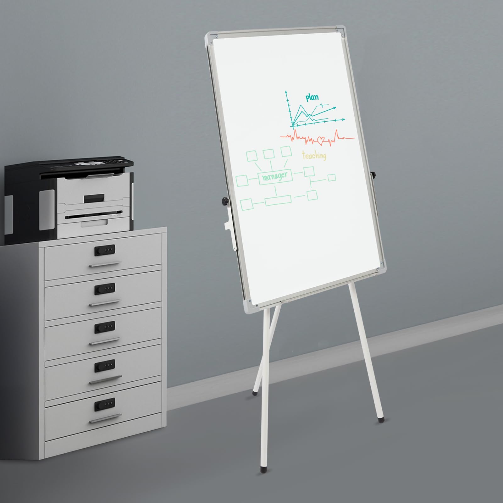 Pizarra blanca con soporte, 61 x 92 cm, magnética, portátil, borrable en seco, altura regulable, trípode con 3 bolígrafos, 1 goma de borrar, 6 imanes autoadhesivos