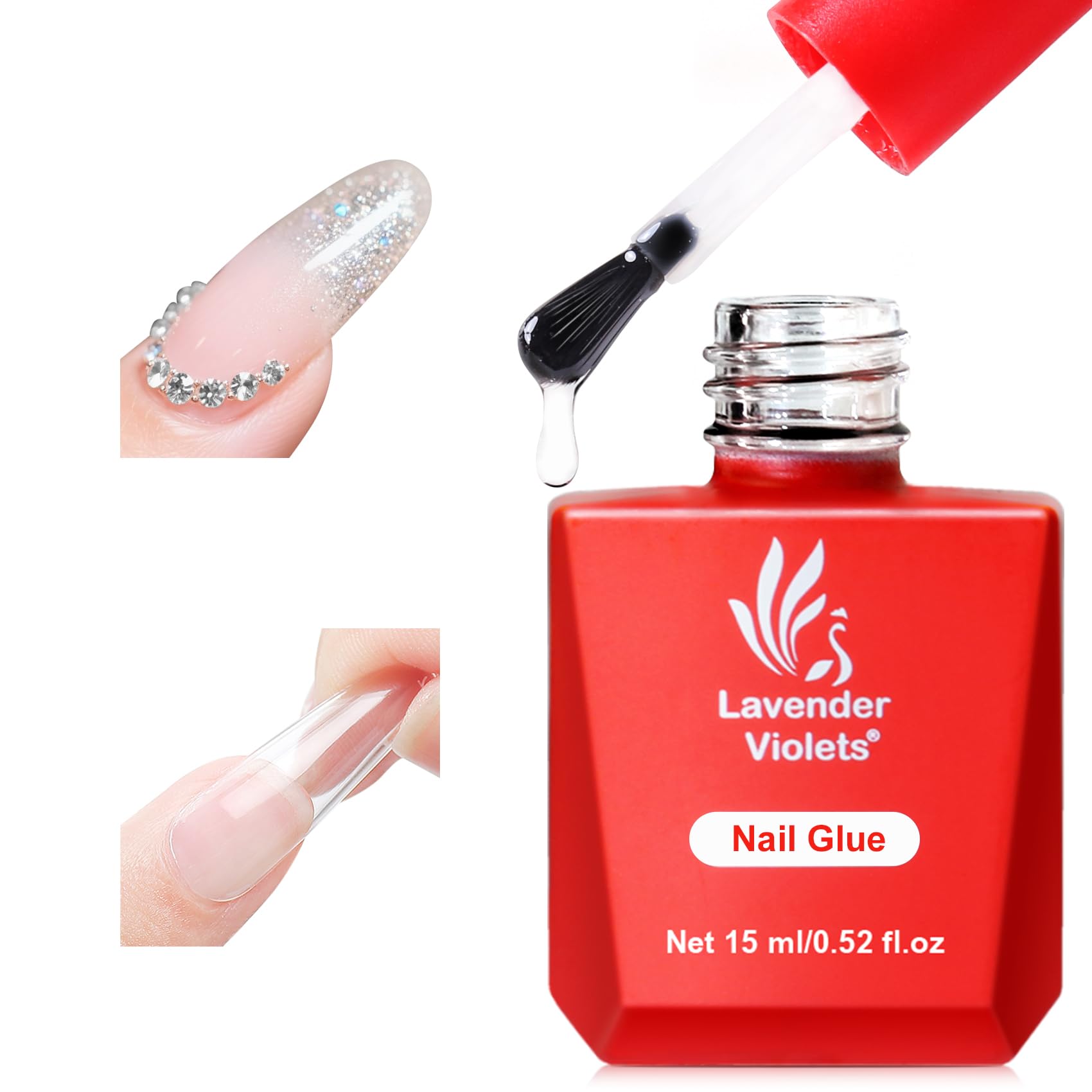 Lavender Violets 15ml 5 in 1 Nail Glue Gel for Nail Tips and Clear Acrylic Nails Long Lasting, Curing Needed UV Extension Glue for False Nail Tips and Press on Nails, Christmas Nail Art A111