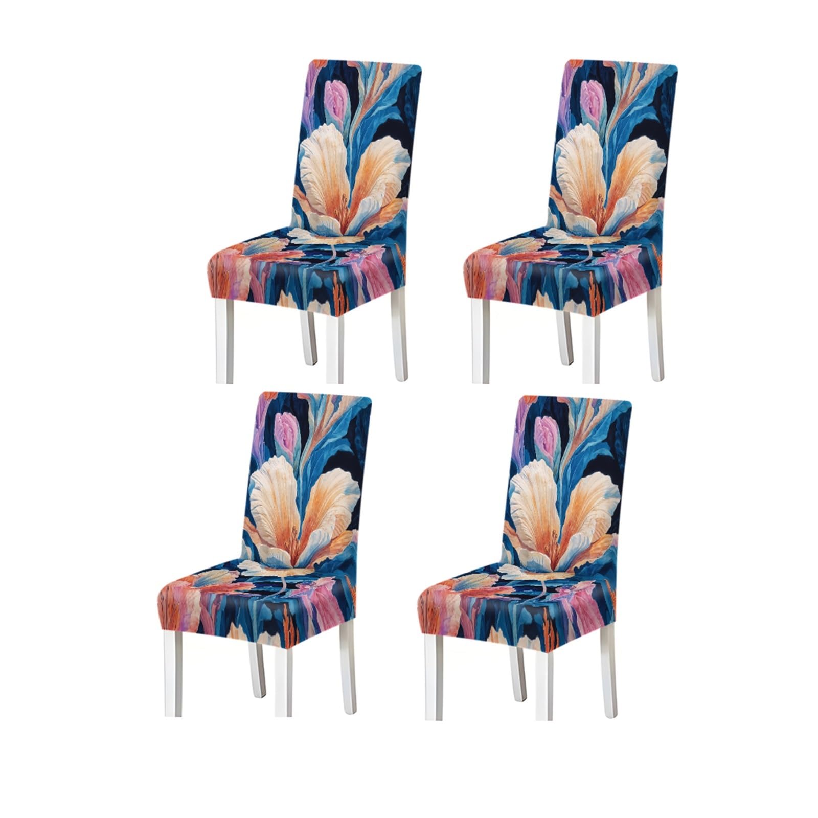 FZJKGH Abstract Floral Pattern Print Dining Chair Covers Set Of 2/4/6, Blue Artistic Stretch Slipcovers Removable Stretch Slipcovers for Dining Chairs(4PCSChair cover)
