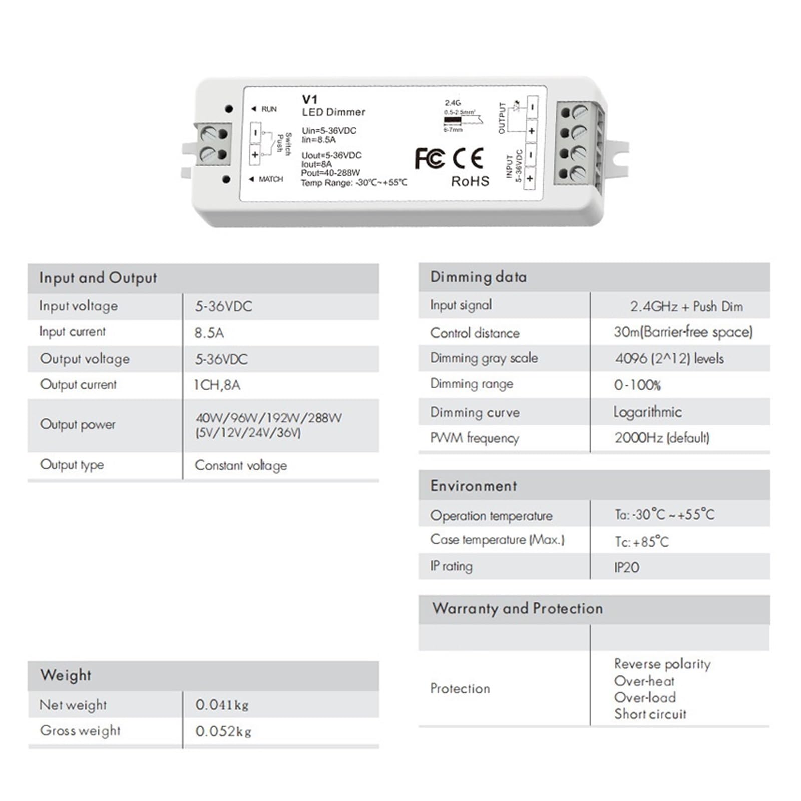 Atenuador LED V1 12V Controlador LED Zona 1 a 8 2,4G Control remoto táctil interruptor atenuador tira de luces LED 5V 24V 36V(V1 only)
