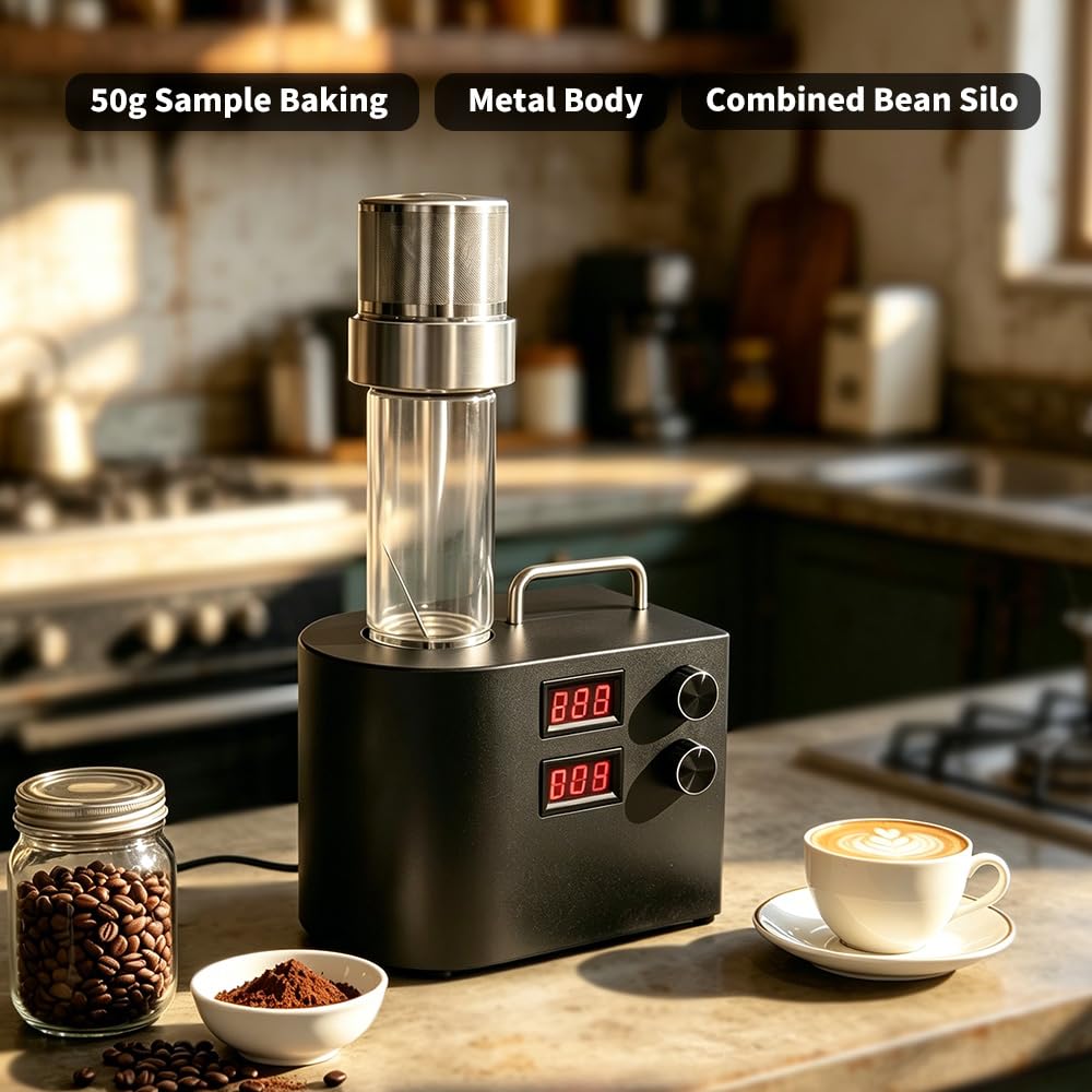 Heißluft-Kaffeeröster 220 V – 50 g kleine Charge, Bohnenröster für Zuhause, mit Dual-Parameter-Steuerung für Probentests und Frischbraten