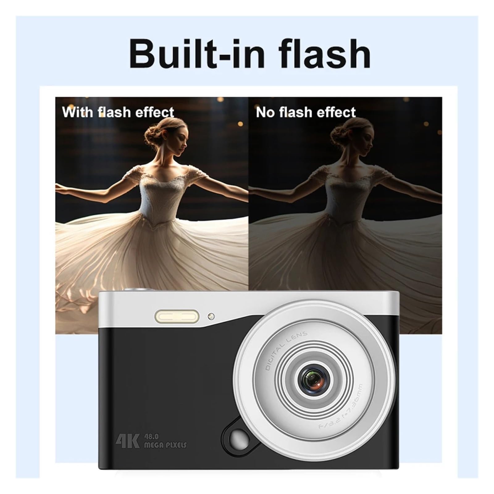 4K Dla Początkujących Kamera Do Vlogowania Automatyczne Ustawianie Ostrości Kieszonkowa 48MP HD Fotografia Podróżna Selfie 2,8-calowy Ekran IPS Precyzyjne Ustawianie OstrośCi(Black)