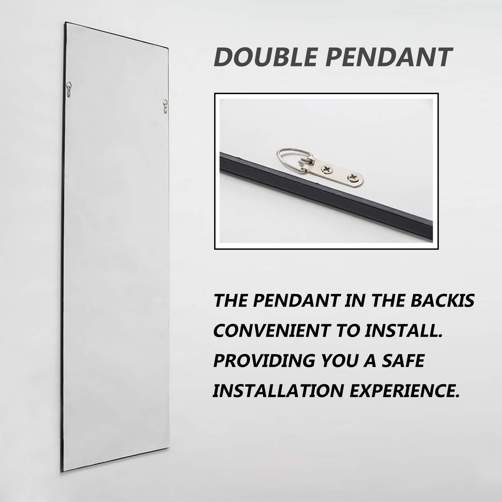 FANYUSHOW Dressing Mirror, Modern, Full Length, Rectangular and Wall-Mounted Door Mirror, Easy to Assemble, Used for Full Body View [Black, 50" x 14"]