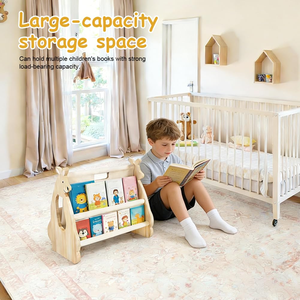 Libreria Montessori Per Bambini In Legno Con Design Canguro – Libreria Per Cameretta, Portatile, Favorisce L Autonomia, Facile Da Montare, Ideale Per Neonati E Asili