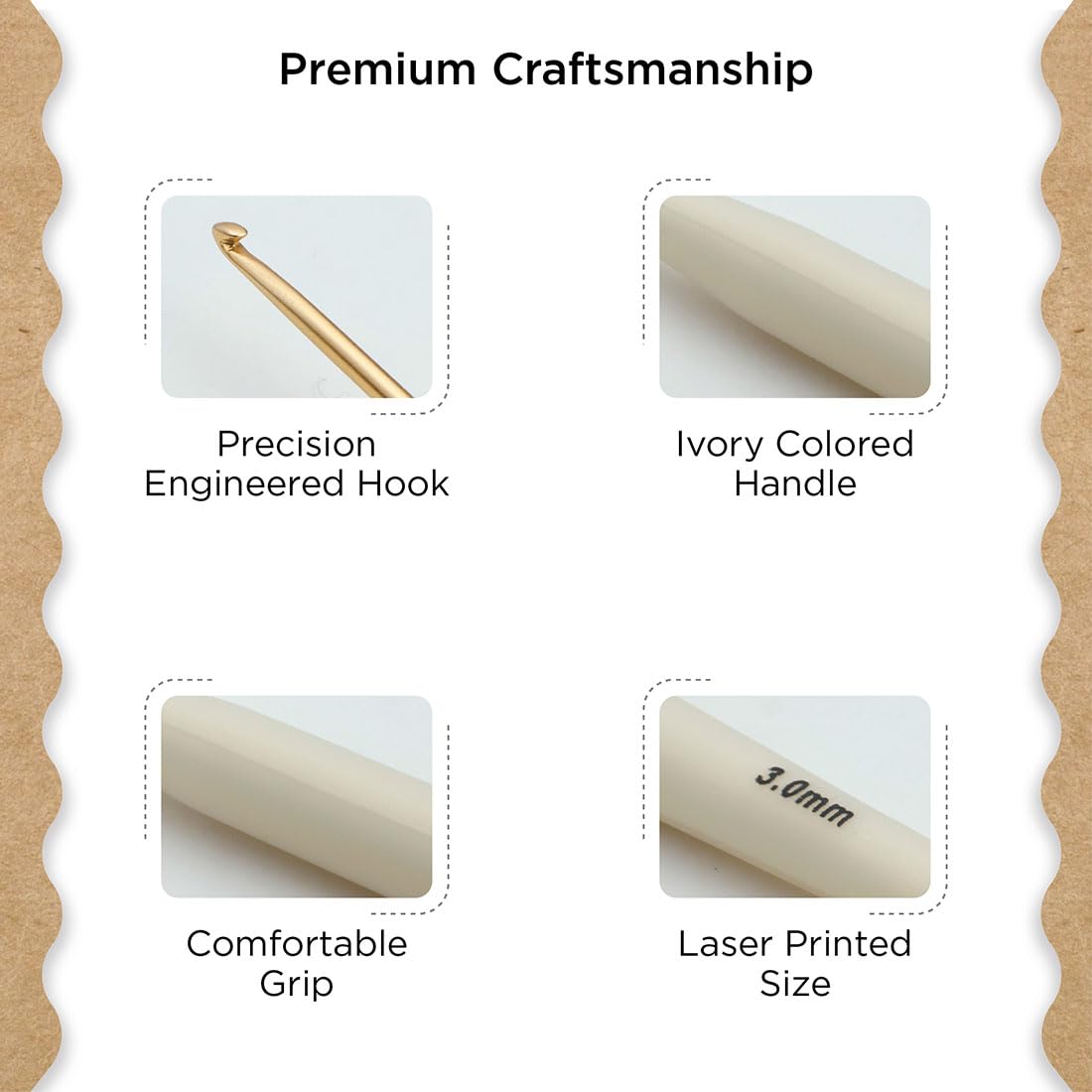 Knitter's Pride Pearl Aluminium Crochet Hook 3.00 mm - 1 piece, Beige with Silver Tip - Image 3