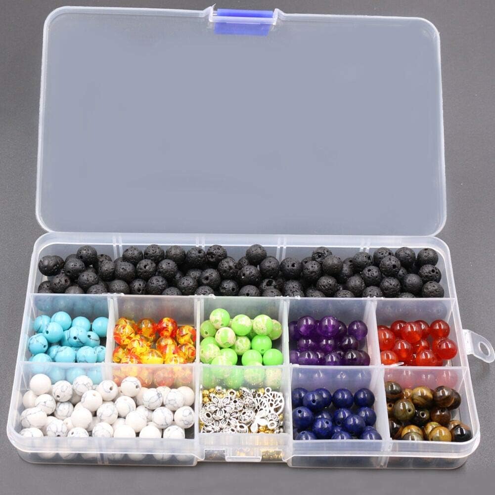 Civilipi Chakra Beads 8mm Spacer Beads Set Lava Beads Stone Rock Kit Loose Beads for Necklace Jewelry Making 2 roll Crytal Strings