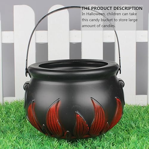 Miniatura 2 de DOITOOL 4 unidades de caldero de bruja de Halloween, barril de llama de plástico, caldero negro, cubos de dulces de Halloween, recipiente con asa