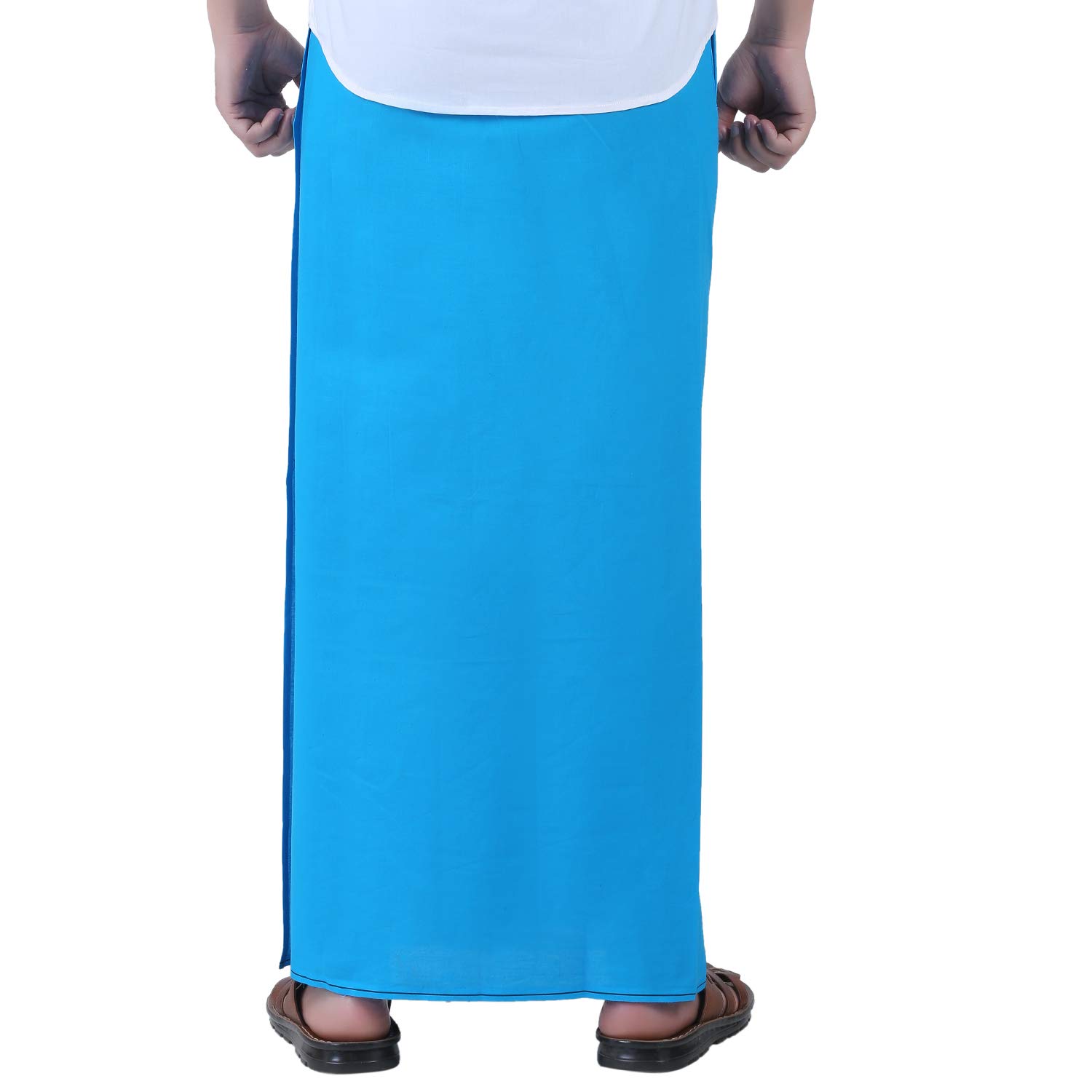 Prakasam Cotton Mens Sky Blue Colour Velcro Pocket Single Dhoti (Roja-Sky Blue) Size -Medium (Hip Size 34 To 40)