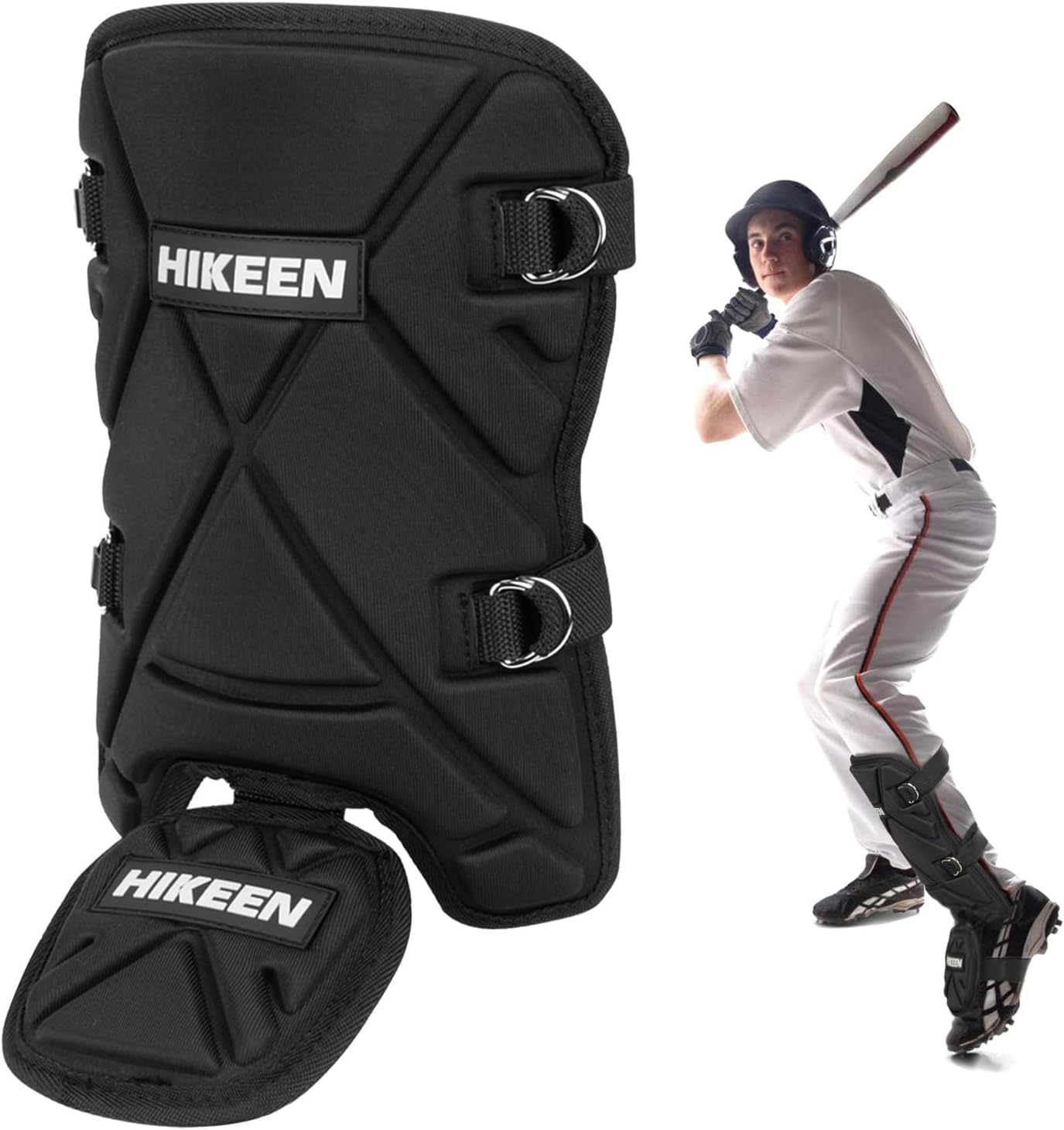 Hikeen Baseball Leg Guard Batter's Shin and Foot Shield with Adjustable Straps Batting Softball Gear Suitable for Right Hand & Left Hand Hitters