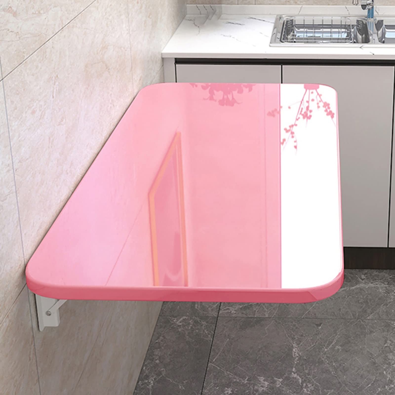 Wall Mounted Folding Table - Space-Saving Workbench & Laundry Desk, Adjustable 40cm-120cm, Pink Wood Floating Desk for Kitchen & Bedroom, Ideal for Small Spaces