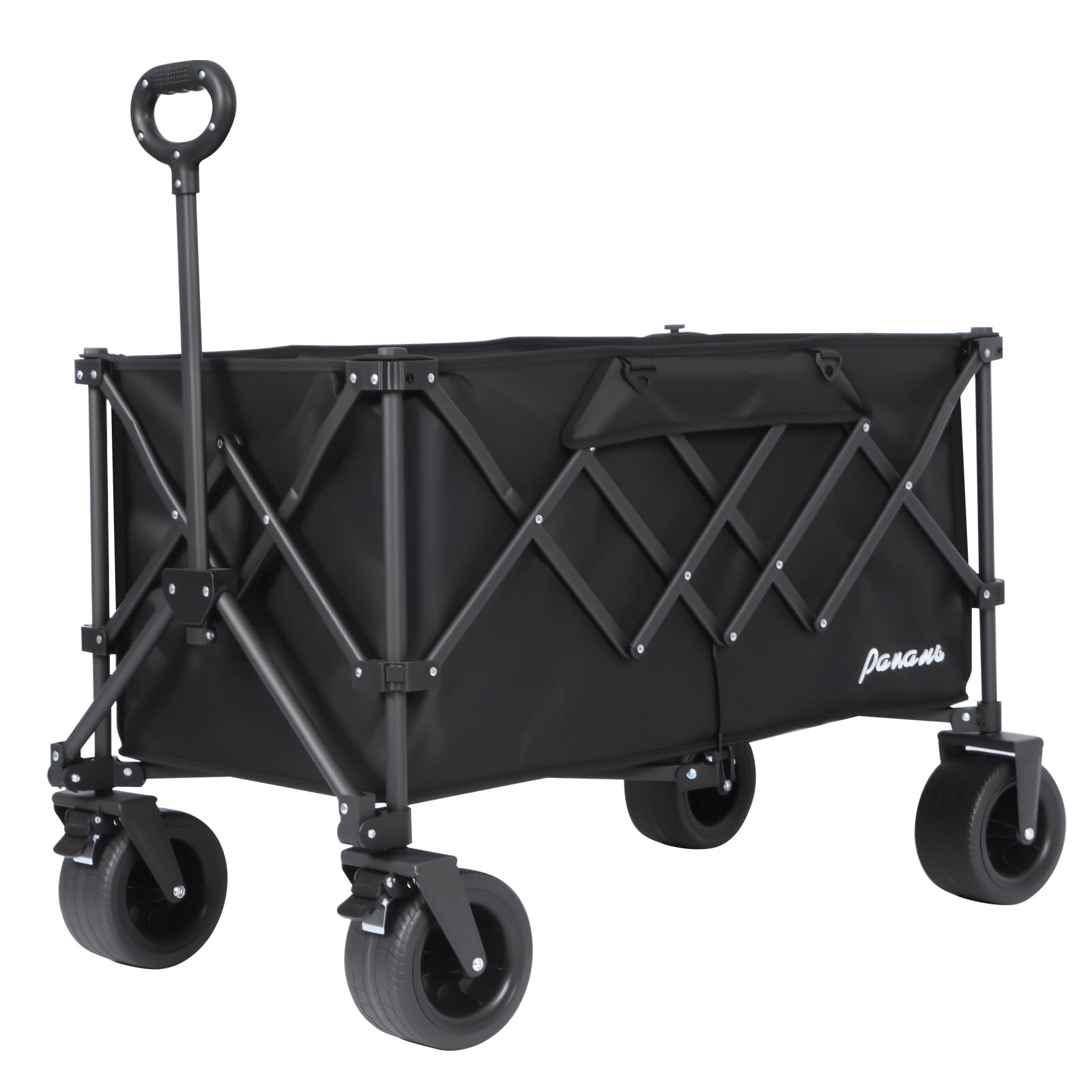 Panana Black Folding Utility Wagon Cart With All-Terrain Wheels, Heavy-Duty Steel Frame Trolley, 230L Storage Capacity, 180Kg Load Capacity, Foot Brake System, Collapsible Design (Black)