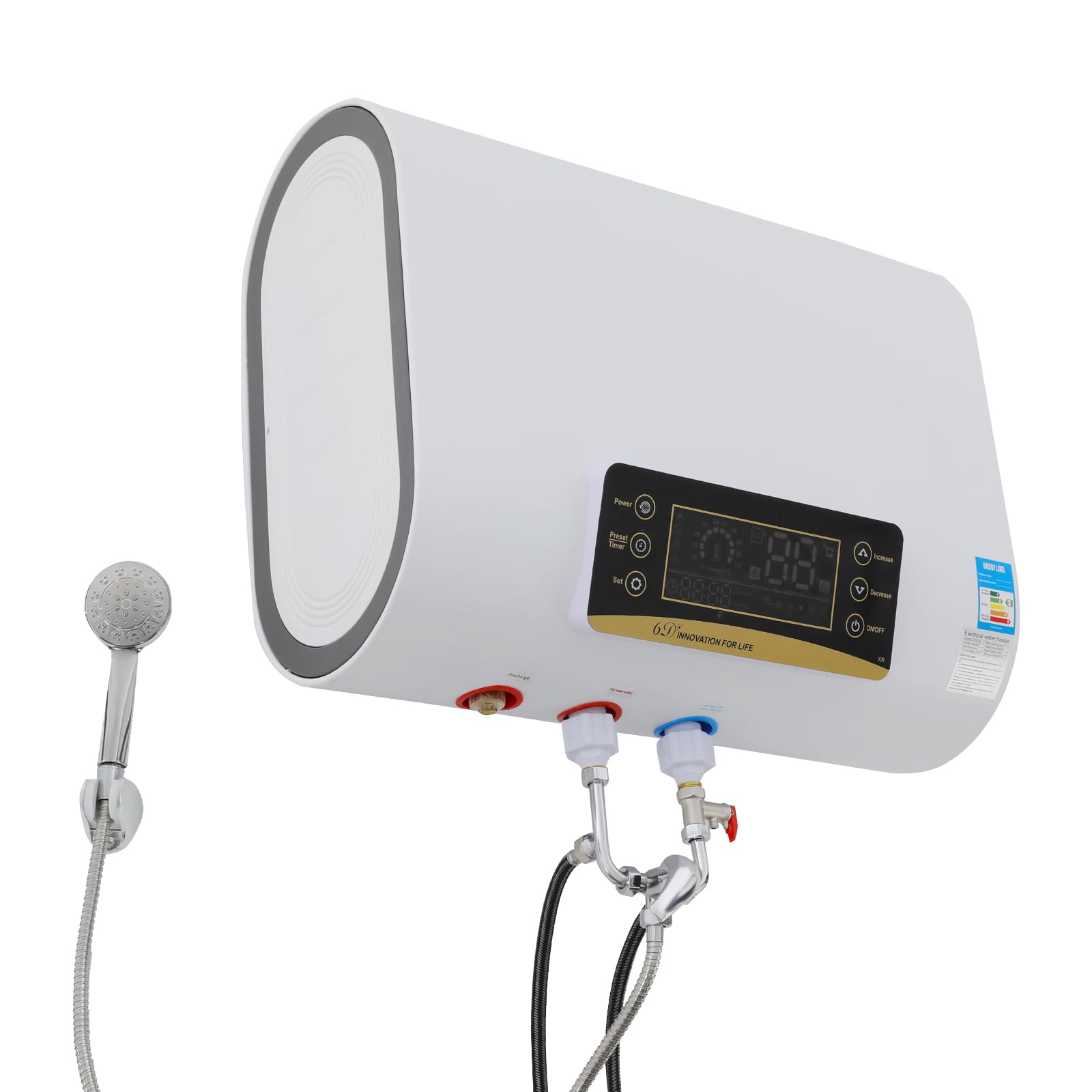 Serbatoio acqua calda da 80 l, 2000 W, 30 – 75 °C, scaldabagno elettrico, da appendere a parete con doccetta e protezione dalle perdite, scaldabagno istantaneo, 73,5 x 27 x 43,5 cm