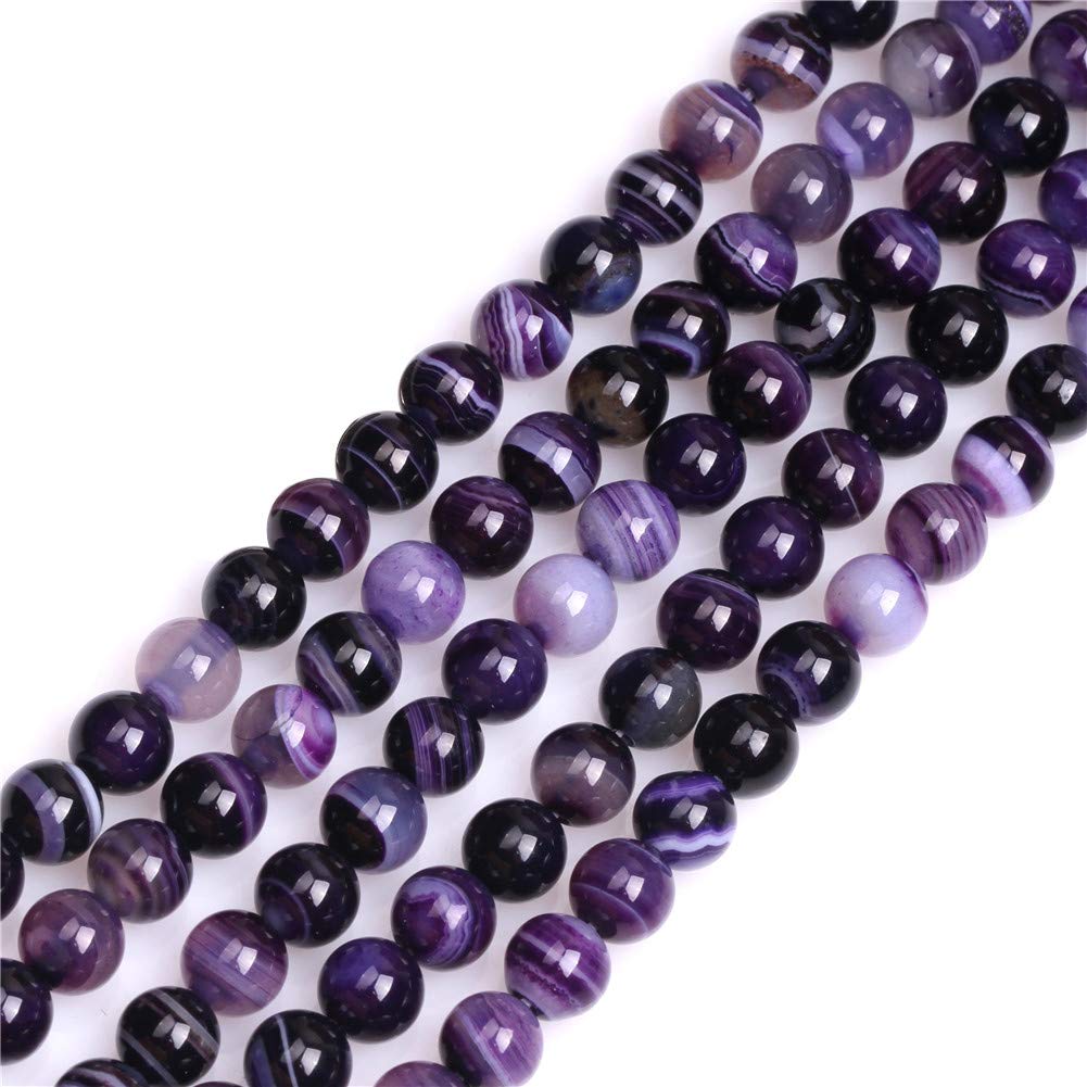 GEM-Inside 6mm Banded Purple Agate Round Gemstone Semi Precious Loose Beads for Jewellery Making 15''