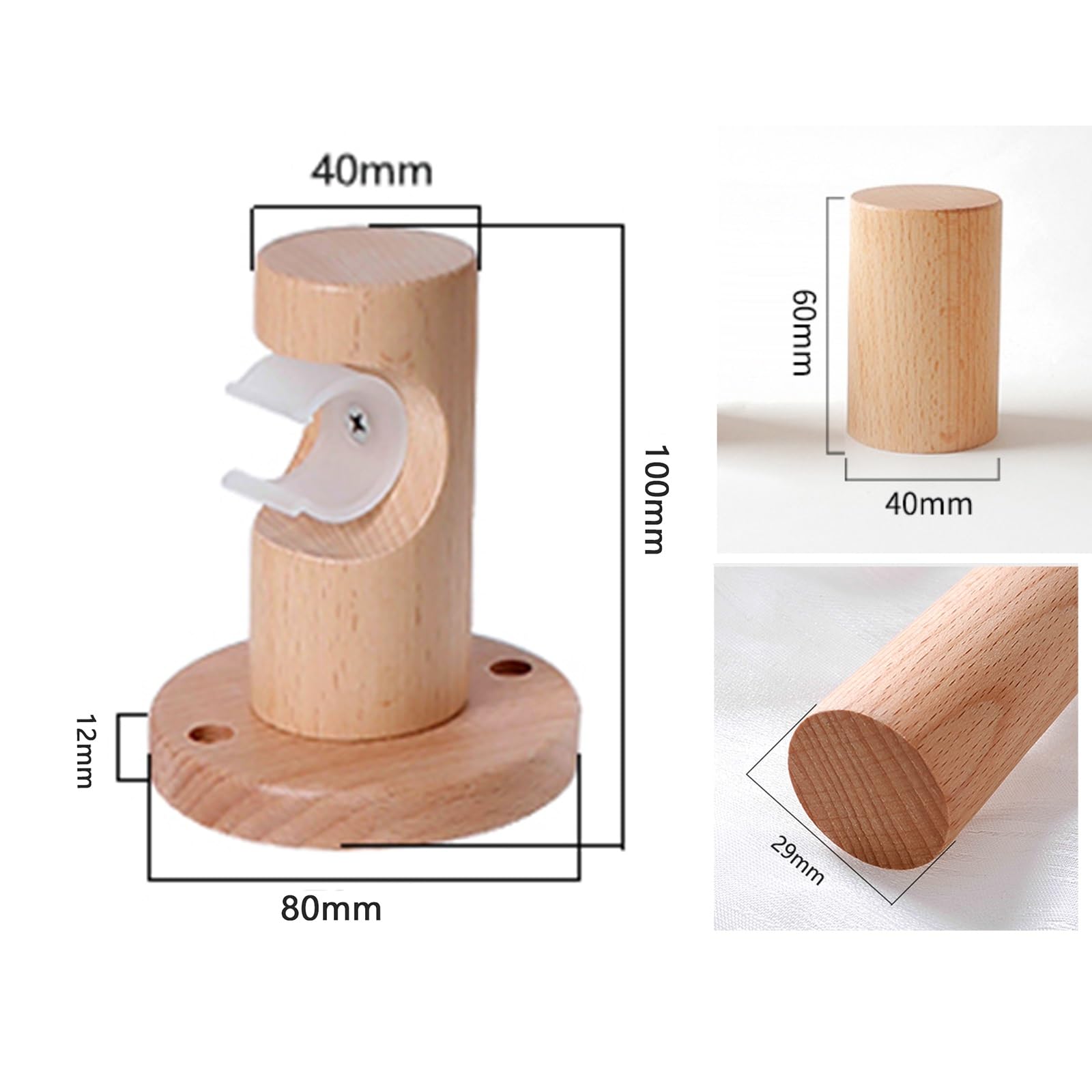 Tringle à rideau réglable en bois pur B avec anneaux – Tringle romaine solide pour décoration d'intérieur élégante – 260 cm – Solution de suspension double/simple pour fenêtres
