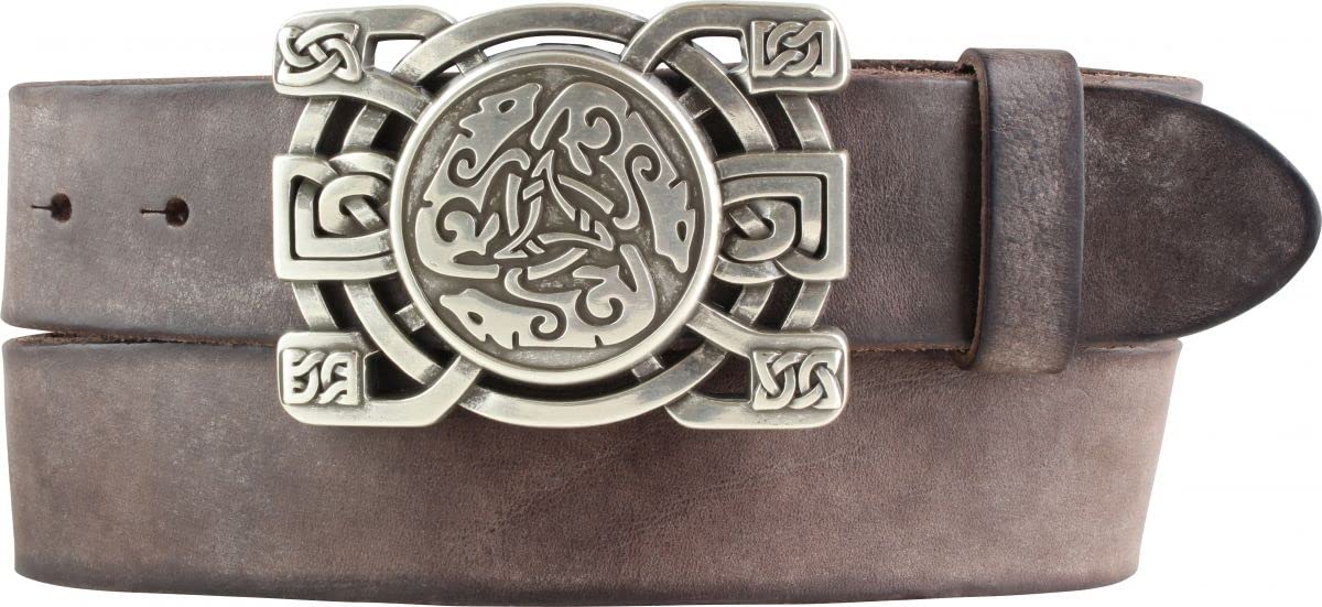BELTINGER Gürtel mit keltischer Gürtelschnalle aus weichem Vollrindleder 4 cm Used-Look | LARP-Gürtel mit Buckle 40mm | Vintage-Look