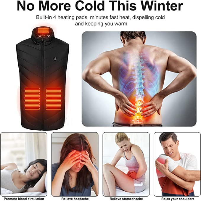 scosao Unisex Heated Vest with 9 Heating Zones,USB Electric Heated Jacket for Men Women Heated Clothing with 3 Heating Levels4