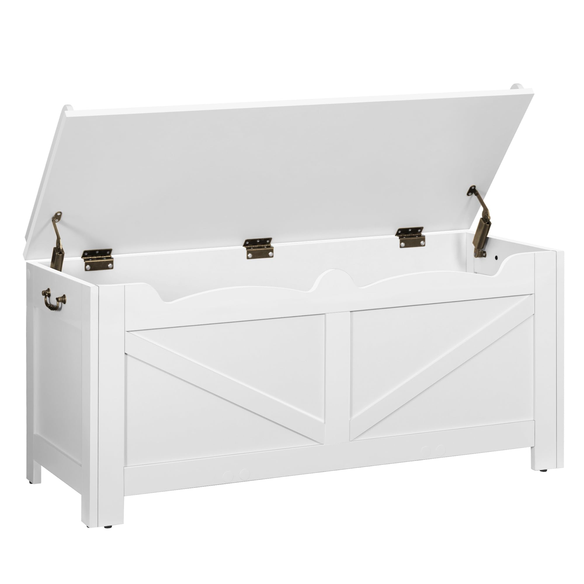 39.4" Storage Bench, Storage Chest, Lift-Top Storage Trunk with 2 Safety Hinges, Wooden Storage Box Chest Organizer for Bedroom, Entryway, Living Room, White SB04503X