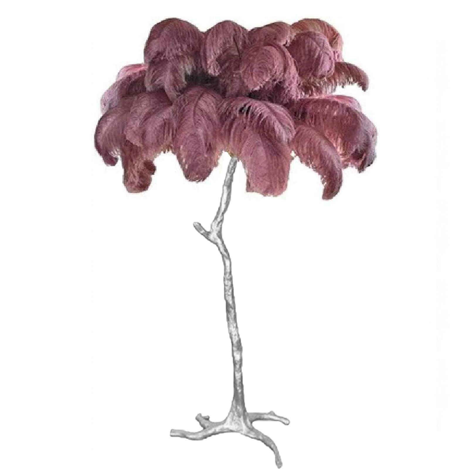 Romantic Girl Bedroom Lamp, Natural Ostrich Feather Floor Lamp Silver Resin Light Body Standing Light 3 Colors Dimmable Feather Lamps with Foot Switch, E14 LED Bulb,Purple,170x110cm/67x43in