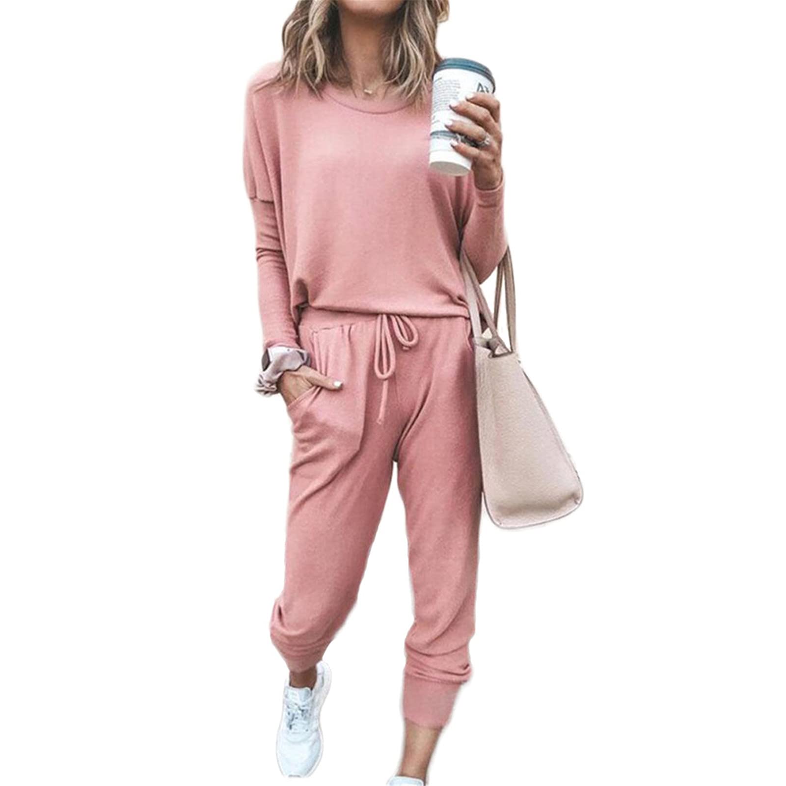 SotRongWomen's 2 Piece Long Sleeve Tracksuit Loungewear Set Plus Size Crew Neck Sweatshirt and Drawstring Baggy Jogger Pant