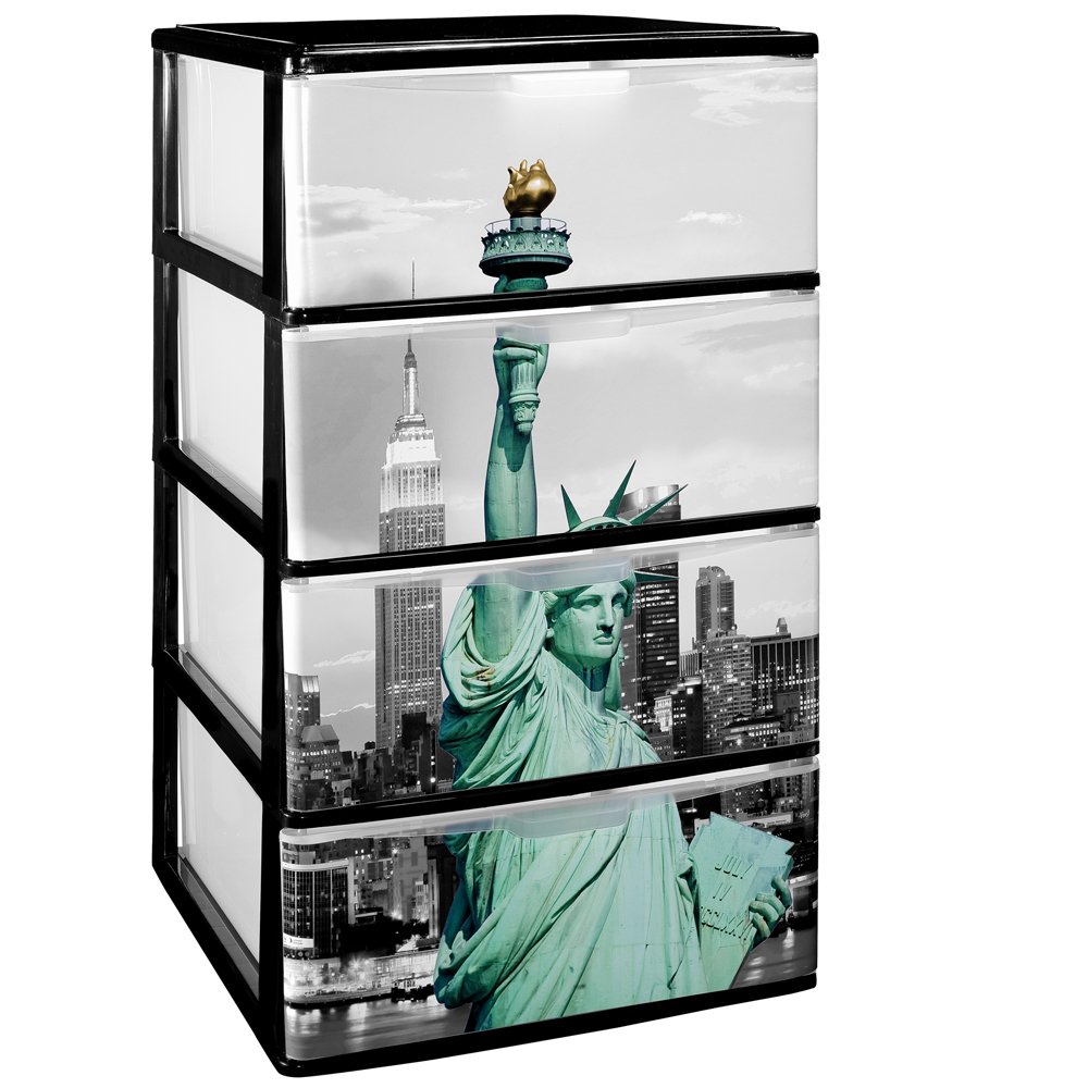 Lot de 4 tiroirs empilables en Plastique Noir Iris 380 x 370 x 626 mm