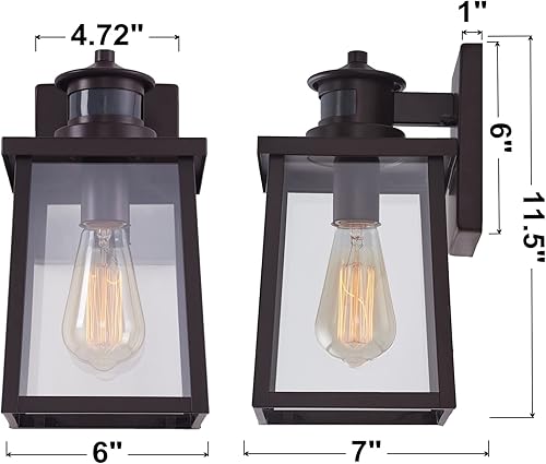 Miniatura 2 de MICSIU Paquete de 2 lámparas para exteriores con sensor de movimiento, impermeables, de 11.5 pulgadas, luz de pared exterior del atardecer al