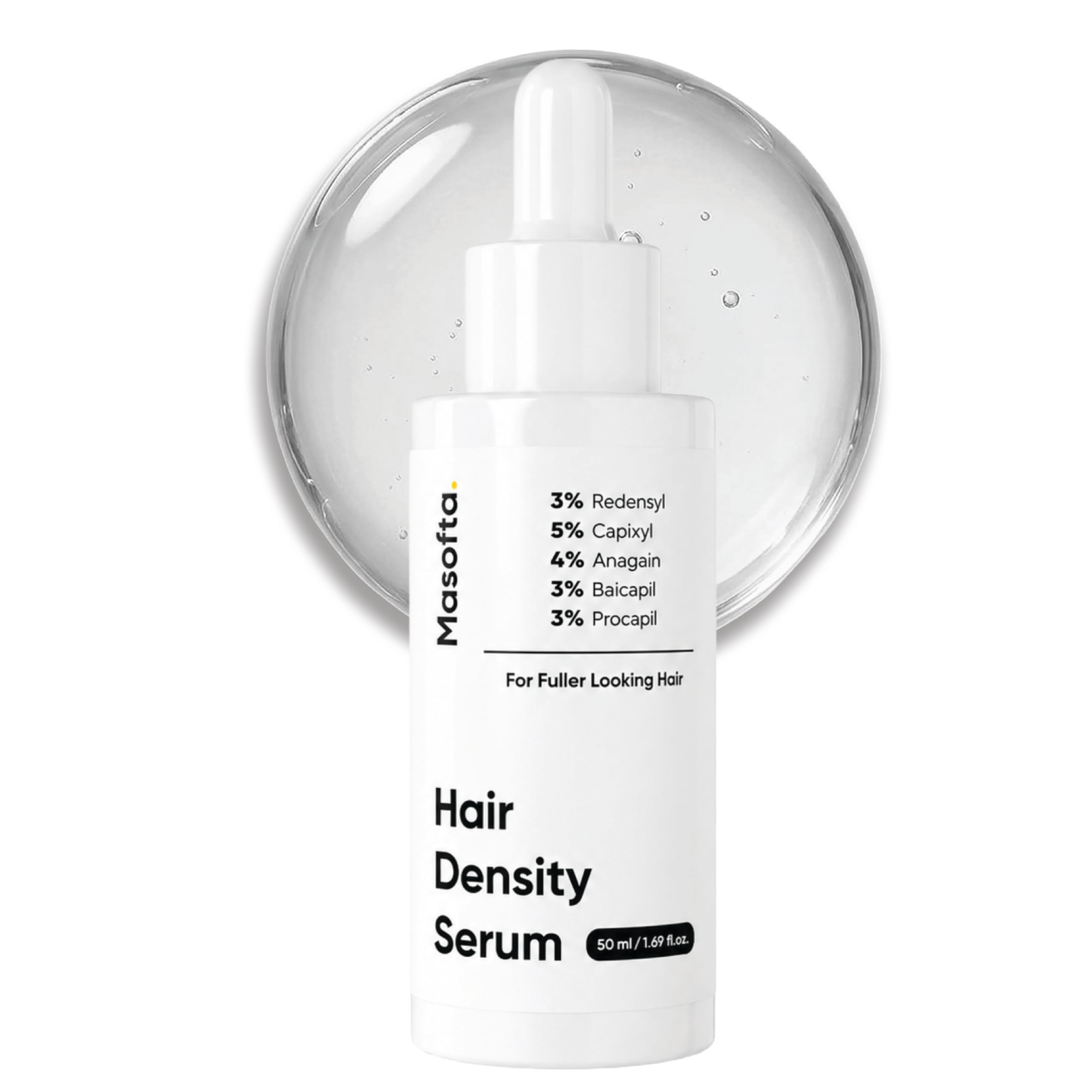 Masofta Hair Density Serum for Growth, Fuller & Denser Looking Hair with 3% Redensyl, 5% Capixyl, 4% Anagain, 3% Procapil & 3% Baicapil, Biotin, Strengthens Roots For Men & Women 1.69 fl.oz./50ML