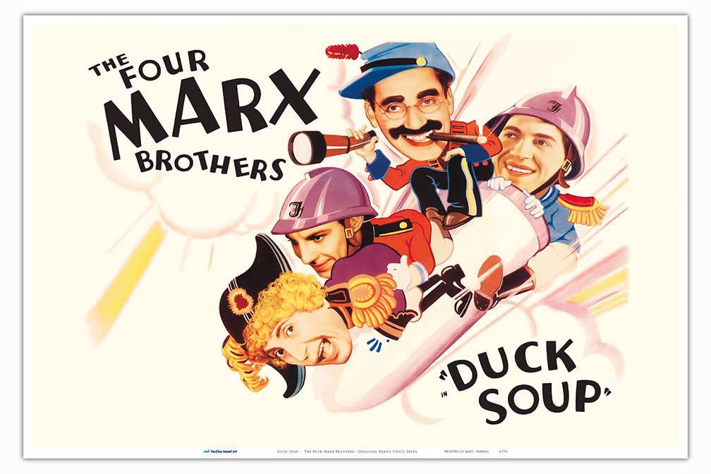 Pacifica Island Art Duck Soup - Starring The Four Marx Brothers - Groucho Harpo Chico Zeppo - Vintage Film Movie Poster - Master Print 12in x 18in