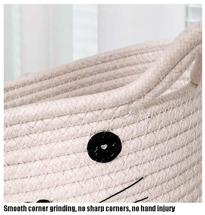 Image of Cat Basket Storage Woven Basket Organizer with Ears Decorative Cute Pet Toy Basket Cotton Rope Basket for Gifts Cartoon Baby Nursery Basket 8.3 x 4.7 inches,White