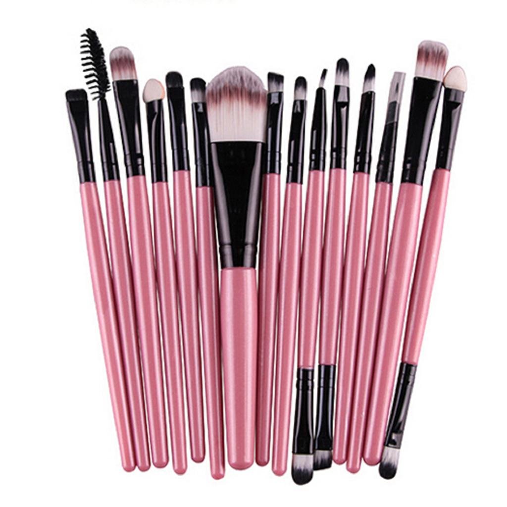 Set de 15 brochas de maquillaje, para base en polvo, Corrector de cejas labios