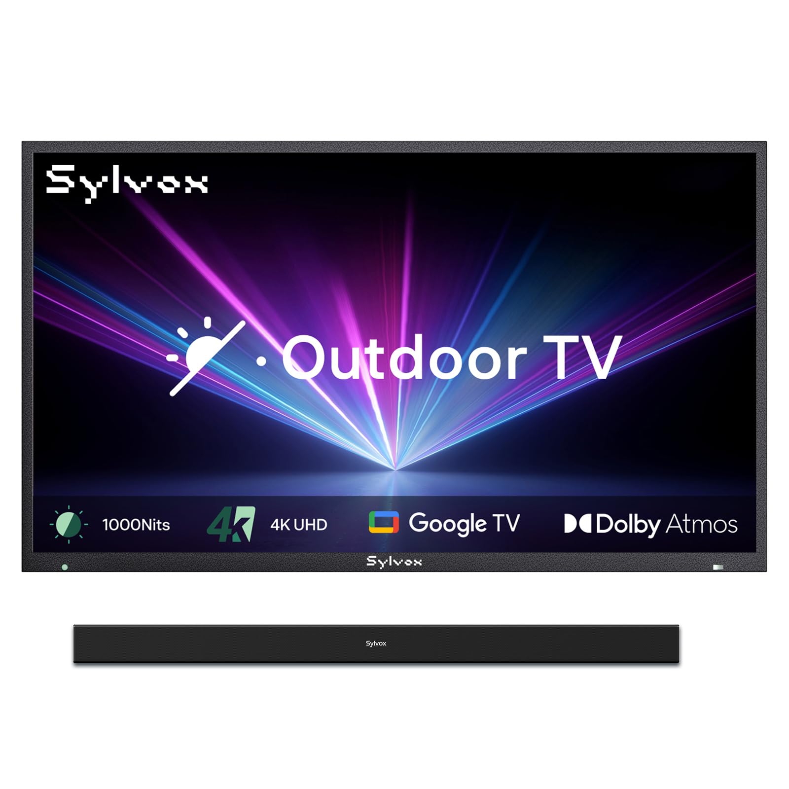 SYLVOX New 65” Outdoor Smart TV with Soundbar, Superior Waterproof Performance, Matte Finish for Enhanced Anti-Glare Effect, Full Metal, with Dolby Atmos, 1000nits, Partial Sun Deck Pro 2.0+ Series