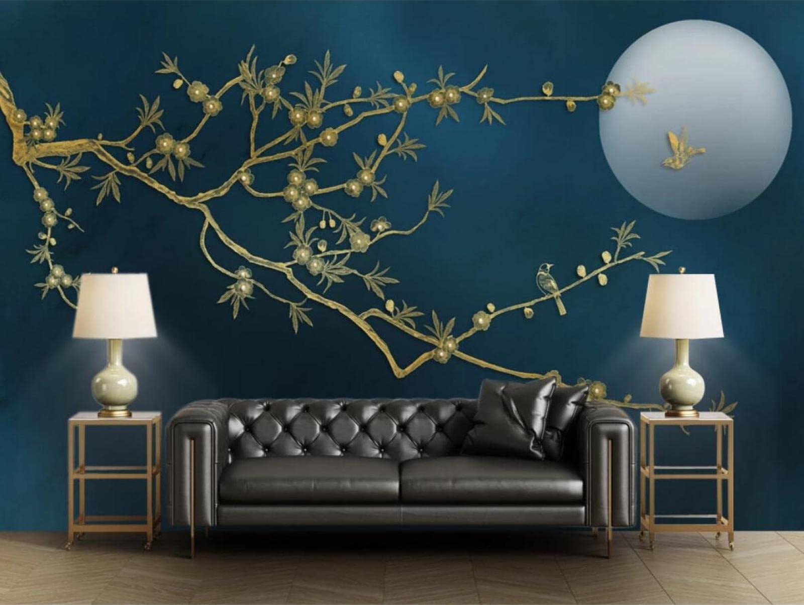 Papier Peint Panoramique Fleur De Magnolia Oiseau Bleu Papier