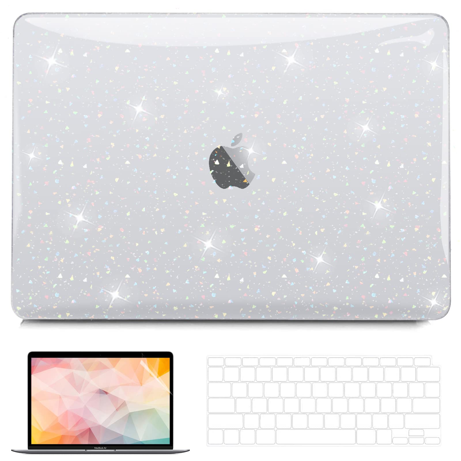 G JGOO Compatible with MacBook Air 13 inch Case 2021 2022 2020 2019 2018 Release M1 A2337 A2179 A1932 with Retina Display Touch ID, Glitter Clear Hard Shell Case + Keyboard Cover + Screen Protector