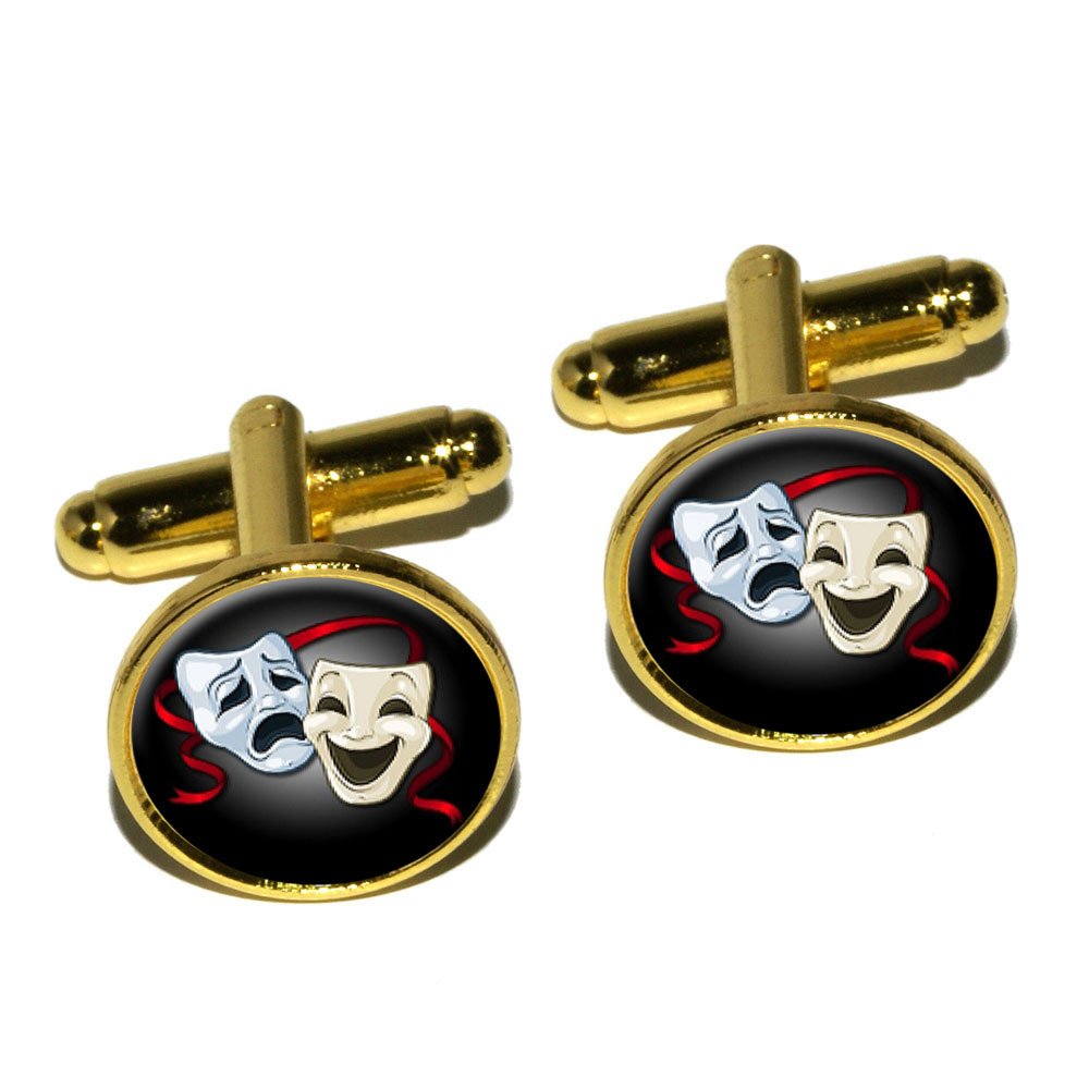 Drama Comedy Tragedy Masks - Acting Theatre Theater Round Cufflink Set - Gold