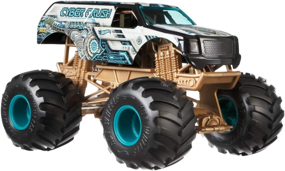 Hot Wheels Monster Trucks Cyber Crush die-cast 1:24 Scale Vehicle with Giant Wheels for Kids Age 3 to 8 Years Old Great Gift Toy Trucks Large Scales