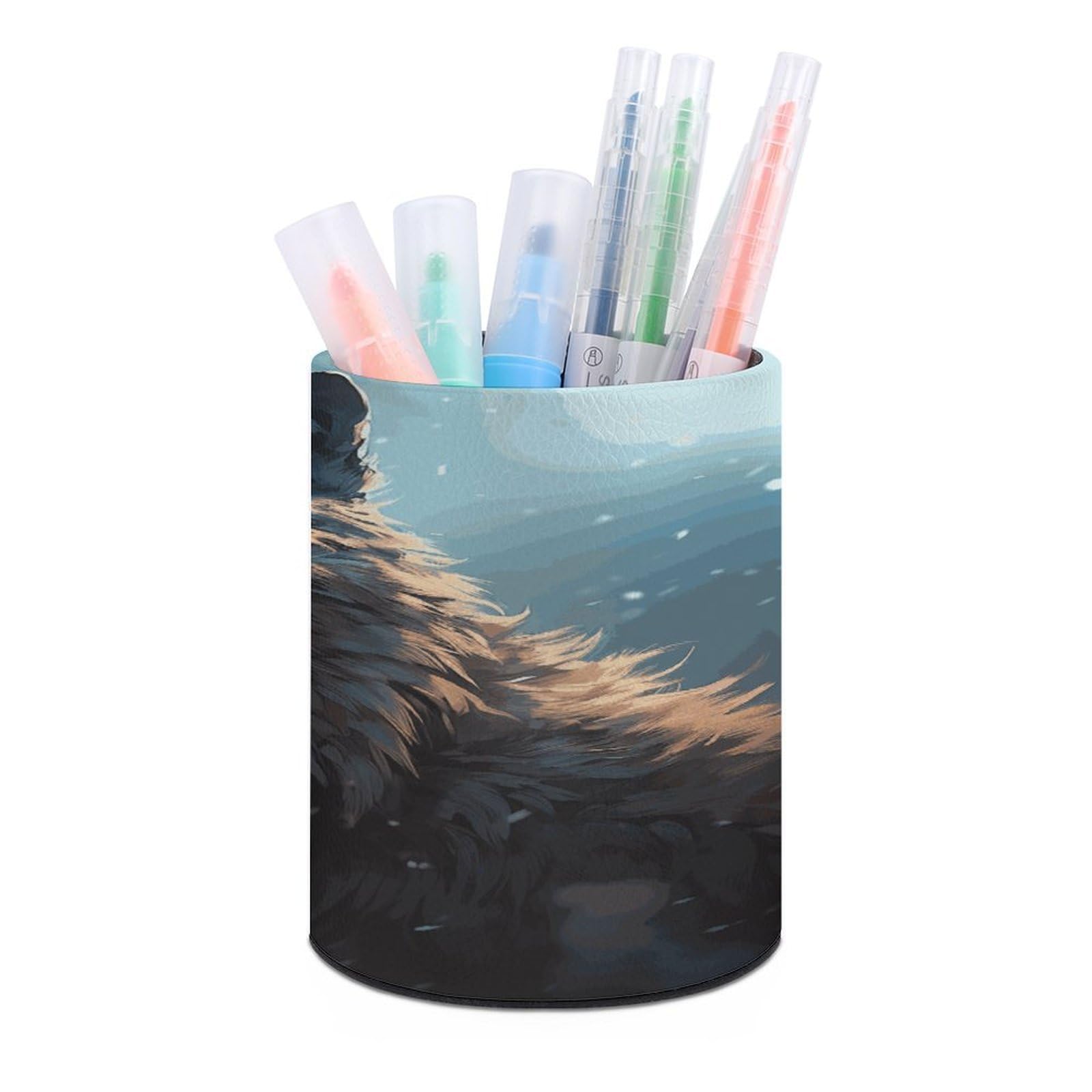 FekiLoot Fantasy Wolf Custom Desk Pencil Holder Office Accessories Round Pen Container Box Desk Organizer Brush Holder