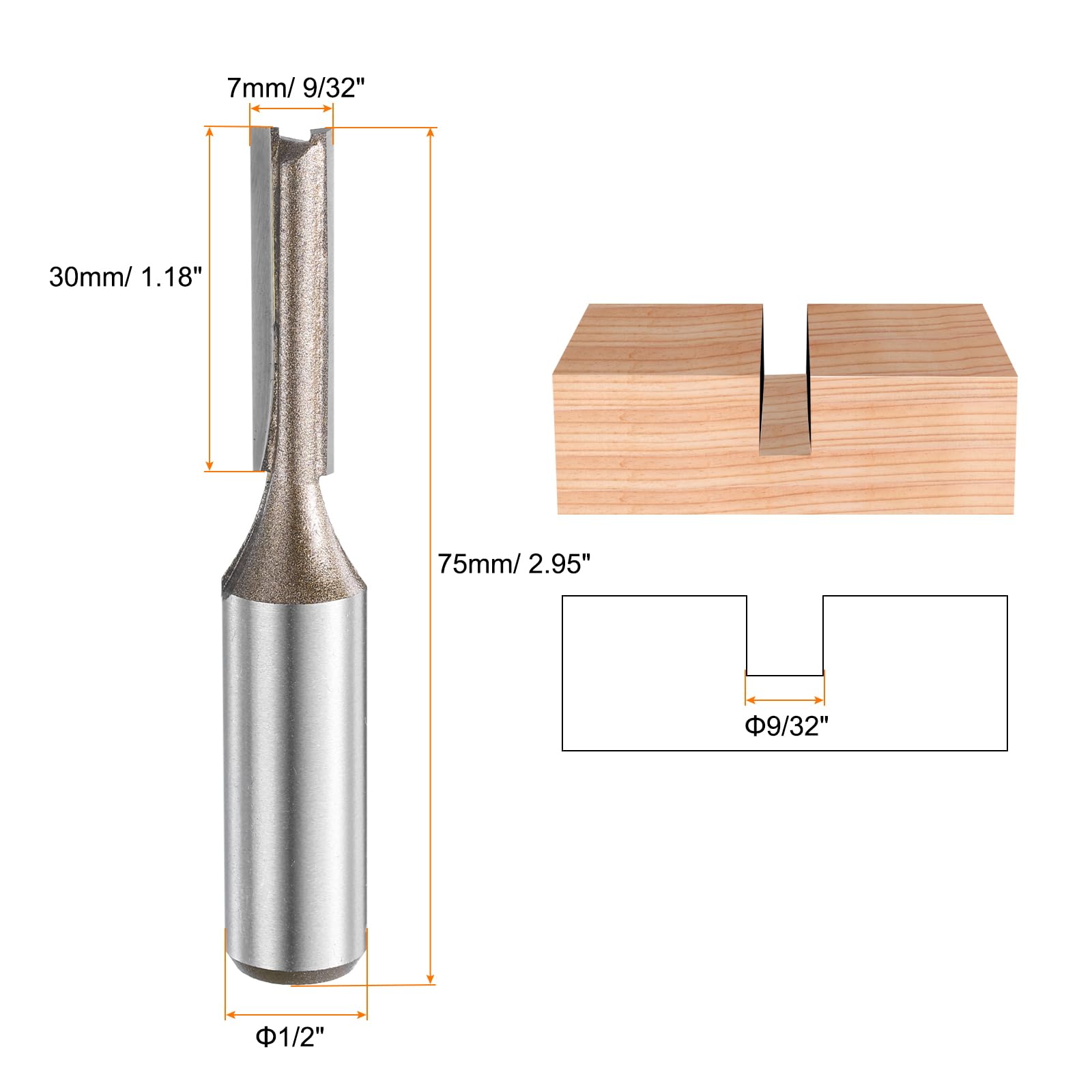 HARFINGTON 2pcs Straight Router Bit 1/2 Inch Shank 9/32