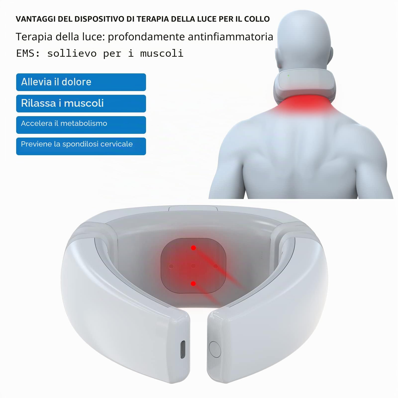 iKeener Massaggiatore Collo Laser Sollievo Dolore,Dispositivo Terapia Laser a Freddo,Riscaldato Colonna Vertebrale Cervicale Allineamento Spondilosi,14*650nm & 3*808nm Infrarossi Terapia Della Luce
