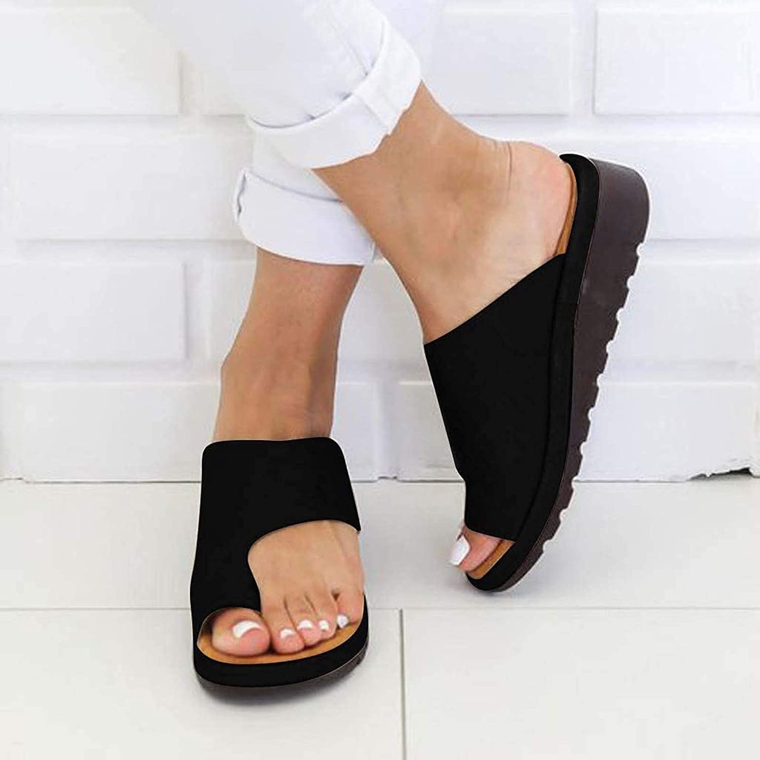 Sandalias correctoras de juanetes, sandalias ortopédicas para pies con soporte para el arco, sandalias de corrección ósea para el dedo gordo del pie para mujer, zapatillas cómodas planas antideslizan