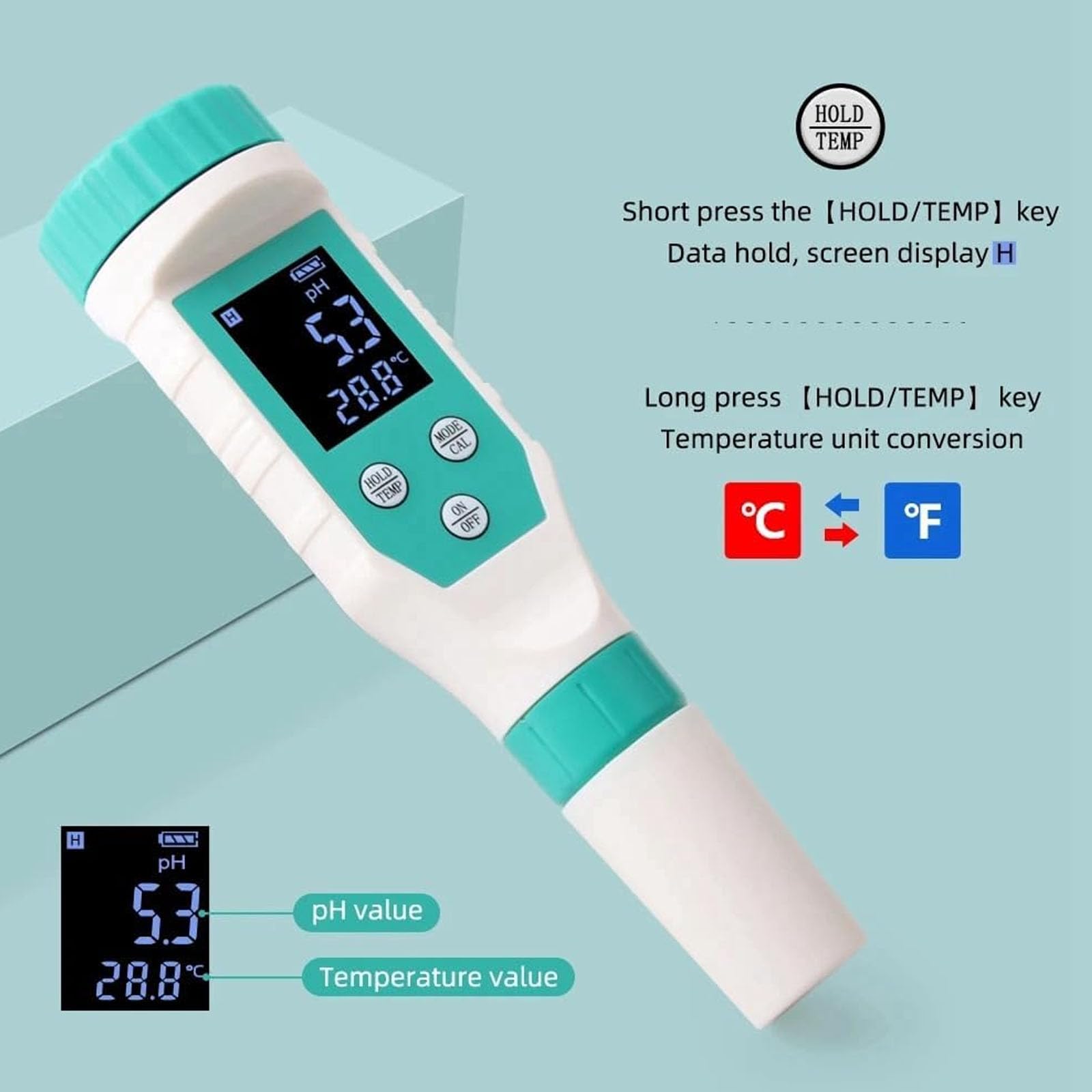 Misuratore della qualità dell'Acqua, Tester di Cloro 7 in 1 PH/Salt/ORP/TDS/EC/Temp for Piscina Acquario Spa Idroponica